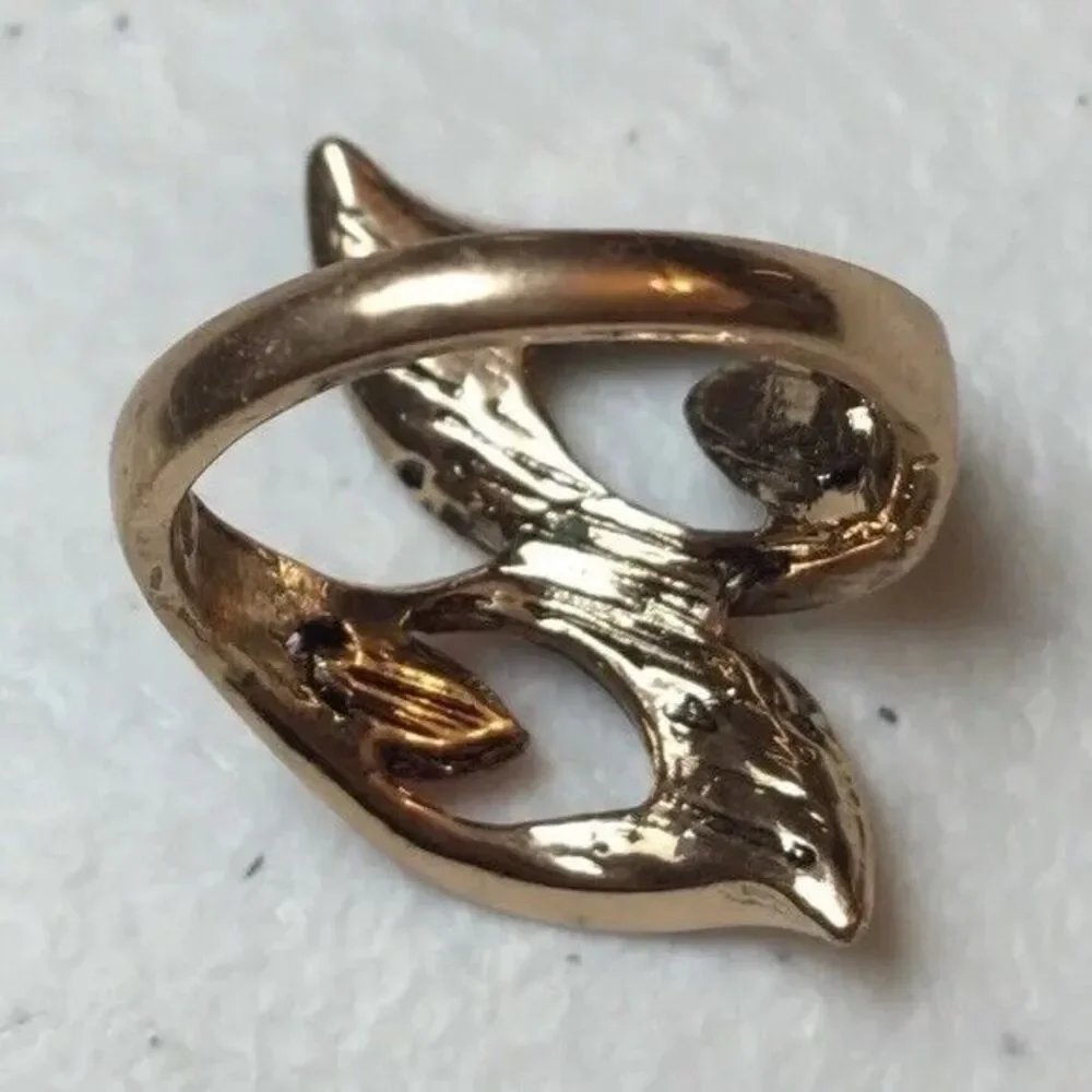 Vintage Ring Size 8.5 Gold Tone Orange Black Rhinestones Calla Lily